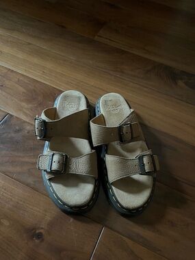 Dr. Martens  Tan Leather Double-Buckle Slide Sandals